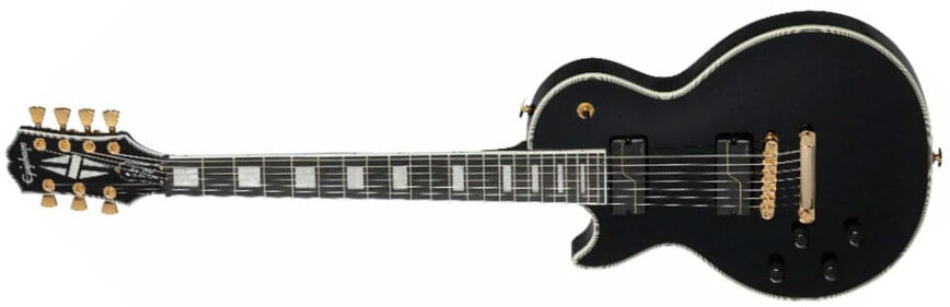 Epiphone Matt Heafy Les Paul Custom Origins 7c Gaucher Signature 2h Fishman Fluence Custom Ht Eb - Ebony - Guitare Électrique Gaucher - Main picture