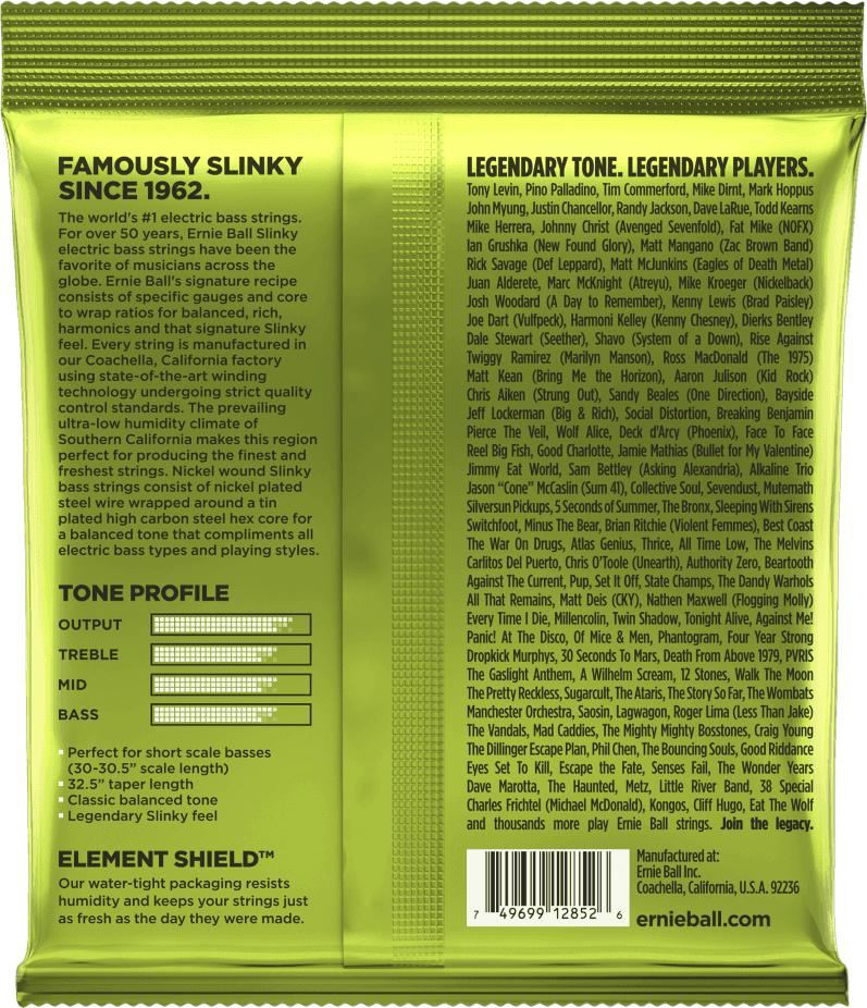 Ernie Ball Jeu De 4 Cordes Bass (4) 2852 Regular Slinky Short Scale 45-105 - Cordes Basse Électrique - Variation 1