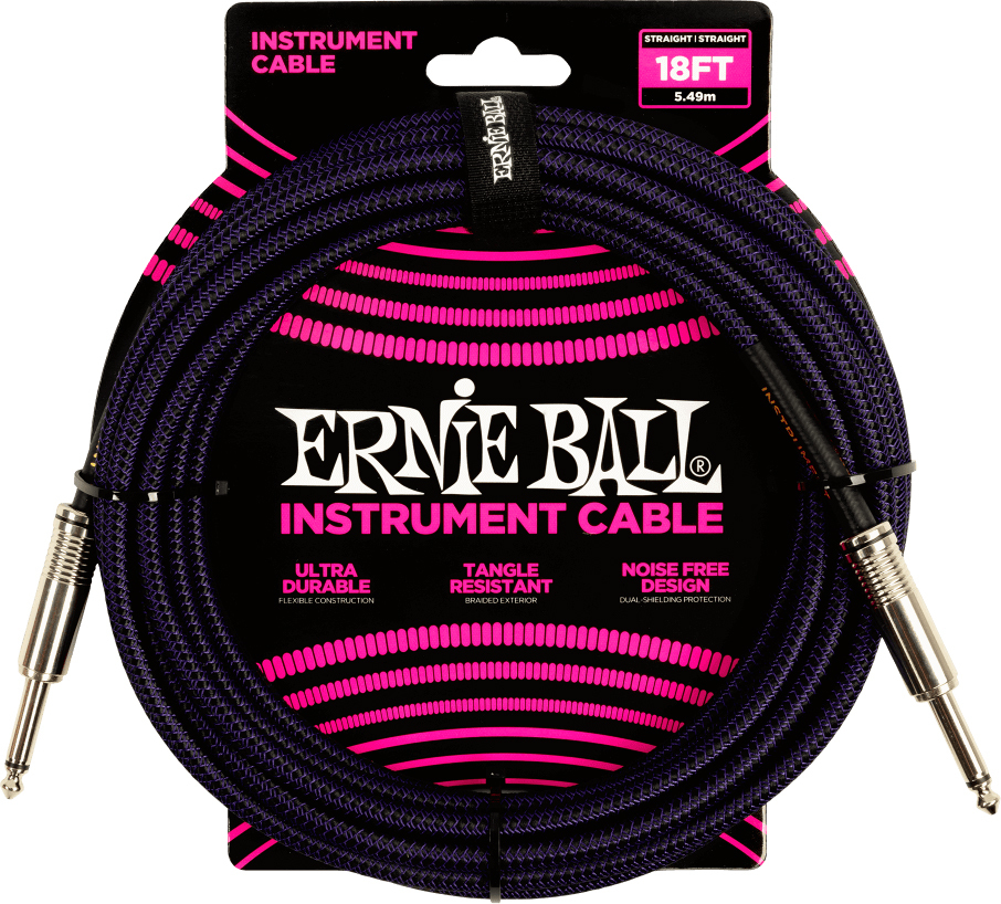 Ernie Ball Braided Instrument Cable Droit Droit 18ft 5.49m Purple Black - CÂble - Main picture