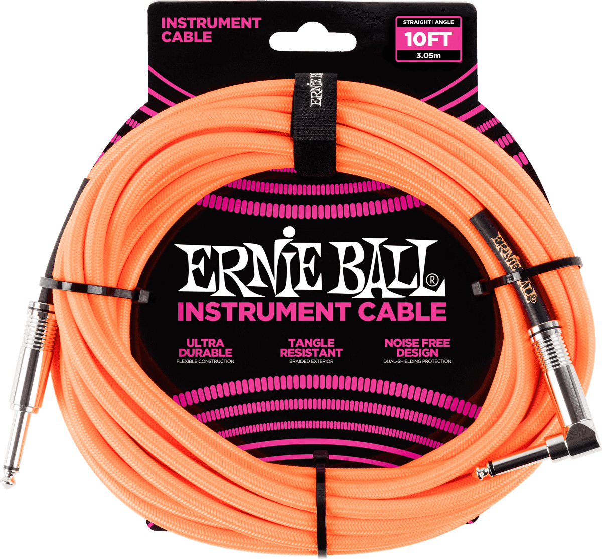 Ernie Ball Cables Instrument Gaine TissÉe Jack/jack CoudÉ 3m Orange - CÂble - Main picture