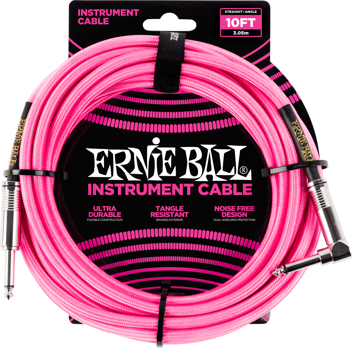 Ernie Ball Cables Instrument Gaine TissÉe Jack/jack CoudÉ 3m Rose Fluo - CÂble - Main picture