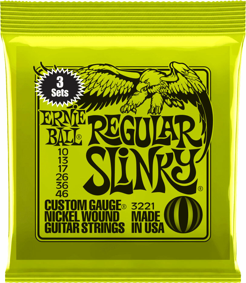 Ernie Ball Jeu De 6 Cordes Electric (3x Set) 3221 Regular Slinky 10-46 - Cordes Guitare Électrique - Main picture