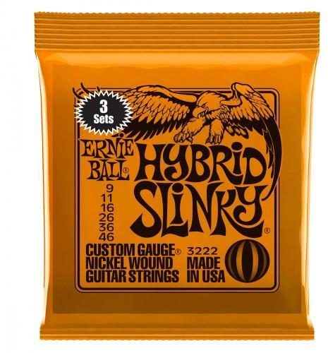 Cordes guitare électrique Ernie ball Electric (3x SET) 3222 Hybrid Slinky 9-46 - Jeu de 6 cordes