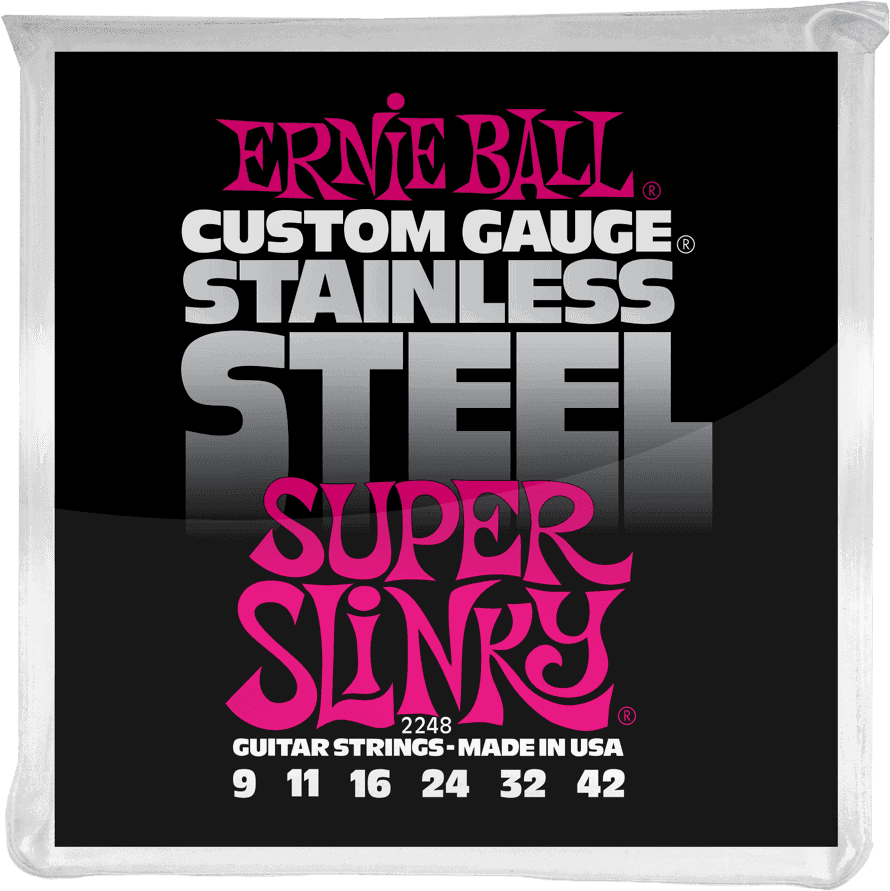 Ernie Ball Jeu De 6 Cordes Electric (6) 2248 Custom Gauge Stainless Steel Super Slinky 9-46 - Cordes Guitare Électrique - Main picture