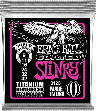 Ernie Ball Jeu De 6 Cordes Electric (6) Coated Titanium Super Slinky 9-42 - Cordes Guitare Électrique - Main picture