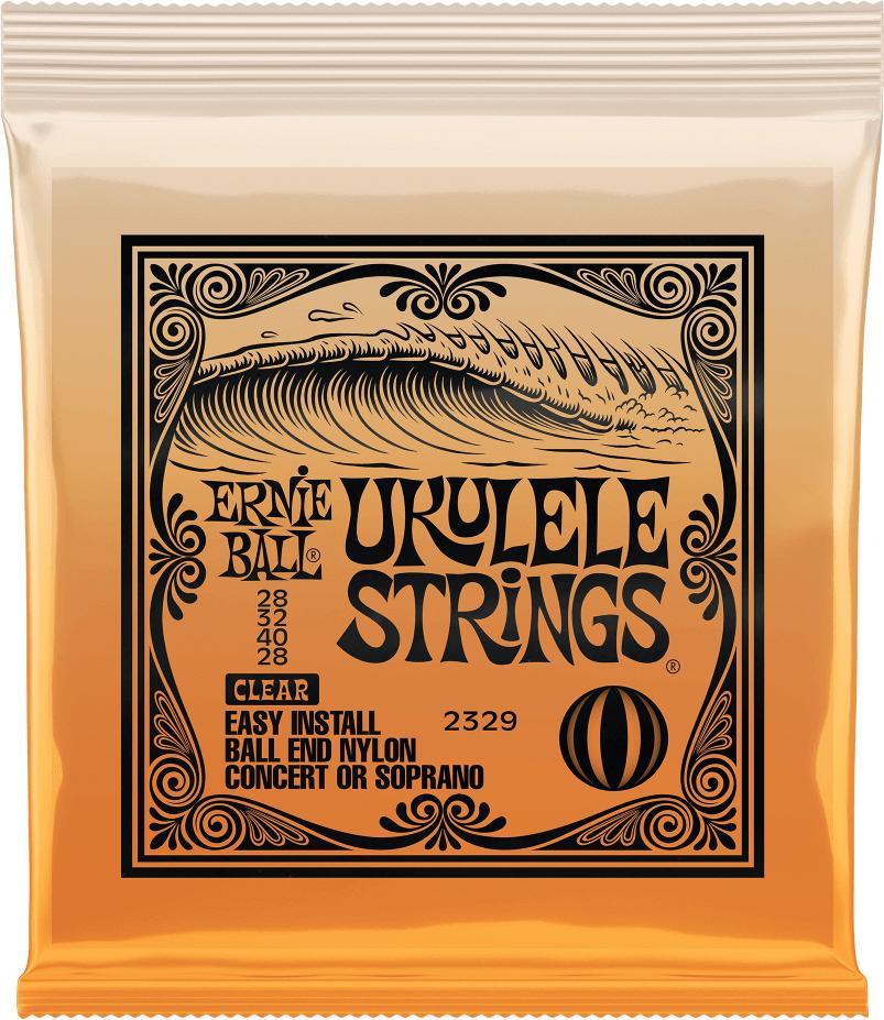 Cordes ukelele Ernie ball P02329 Ukulele 4-String Set Ball End Nylon Clear Concert / Soprano 28-28 - Jeu de 4 cordes