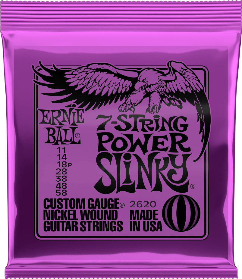 Ernie Ball P02620 Power Slinky Nickel Wound Electric Guitar Strings 7c 11-58 - Cordes Guitare Électrique - Main picture