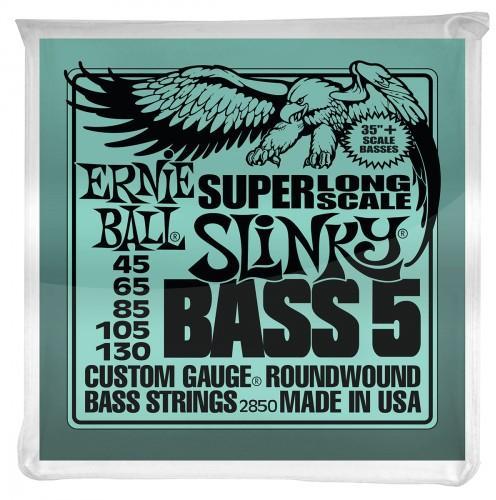Cordes basse électrique Ernie ball P02850 5-String Slinky Nickel Wound Super Long Scale Electric Bass Strings 45-130 - Jeu de 5 cordes