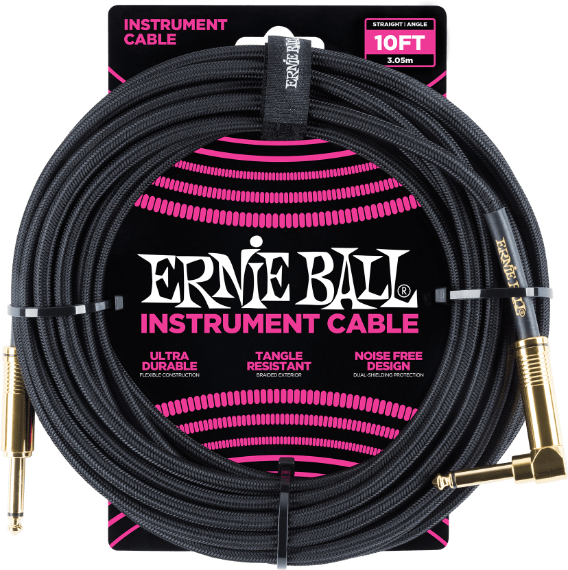 Ernie Ball P06081 Braided 10ft Straight / Angle Instrument Cable 3.05m Droit / Coude Black - CÂble - Main picture