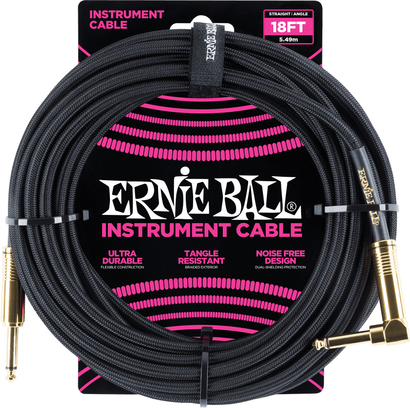Ernie Ball P06086 Braided 18ft Straight / Angle Instrument Cable 5.49m Droit / Coude Black - CÂble - Main picture