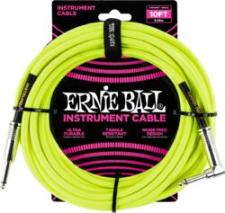 Cables Instrument Gaine Tissée Jack/Jack Coudé 3m Jaune Fluo