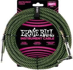 Câble Ernie ball Cables Instrument Gaine Tissée Jack/Jack Coudé 3m Noir/Vert