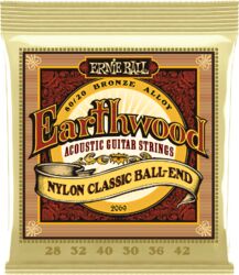 Cordes guitare classique nylon Ernie ball Classic (12) 2069 Earthwood Nylon Ball-End 28-42 - Jeu de 12 cordes