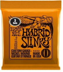 Cordes guitare électrique Ernie ball Electric (3x SET) 3222 Hybrid Slinky 9-46 - Jeu de 6 cordes