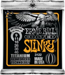 Cordes guitare électrique Ernie ball Electric (6) 3122 Coated Titanium Hybrid Slinky 09-46 - Jeu de 6 cordes