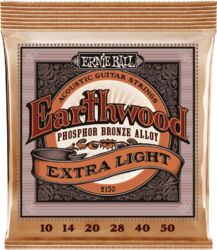 Cordes guitare acoustique Ernie ball Folk (6) 2150 Earthwood Extra Light 10-50 - Jeu de 6 cordes