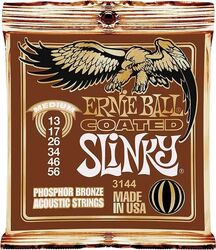 Cordes guitare acoustique Ernie ball Folk (6) 3144 Coated Phosphor Bronze Slinky 13-56 - Jeu de 6 cordes