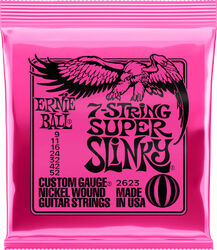 Cordes guitare électrique Ernie ball P02623 Electric Guitar 7-String Set Super Slinky Nickel Wound 9-52 - Jeu de 7 cordes