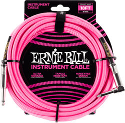 Accordeur Ernie ball P06083 Braided 18ft Straigth / Angle Instrument Cable - Neon Pink