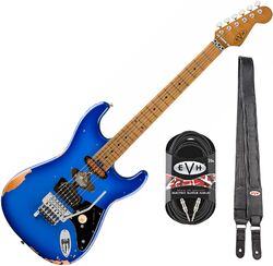 Pack guitare électrique Evh                            Frankenstein Relic + Premium Cable 20 ft + Premium Leather Strap - Blueburst