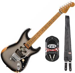 Pack guitare électrique Evh                            Frankenstein Relic + Premium Cable 20 ft + Premium Leather Strap - silverburst