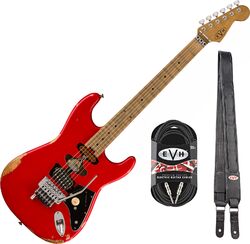 Pack guitare électrique Evh                            Frankenstein Relic + Premium Cable 20 ft + Premium Leather Strap - Red