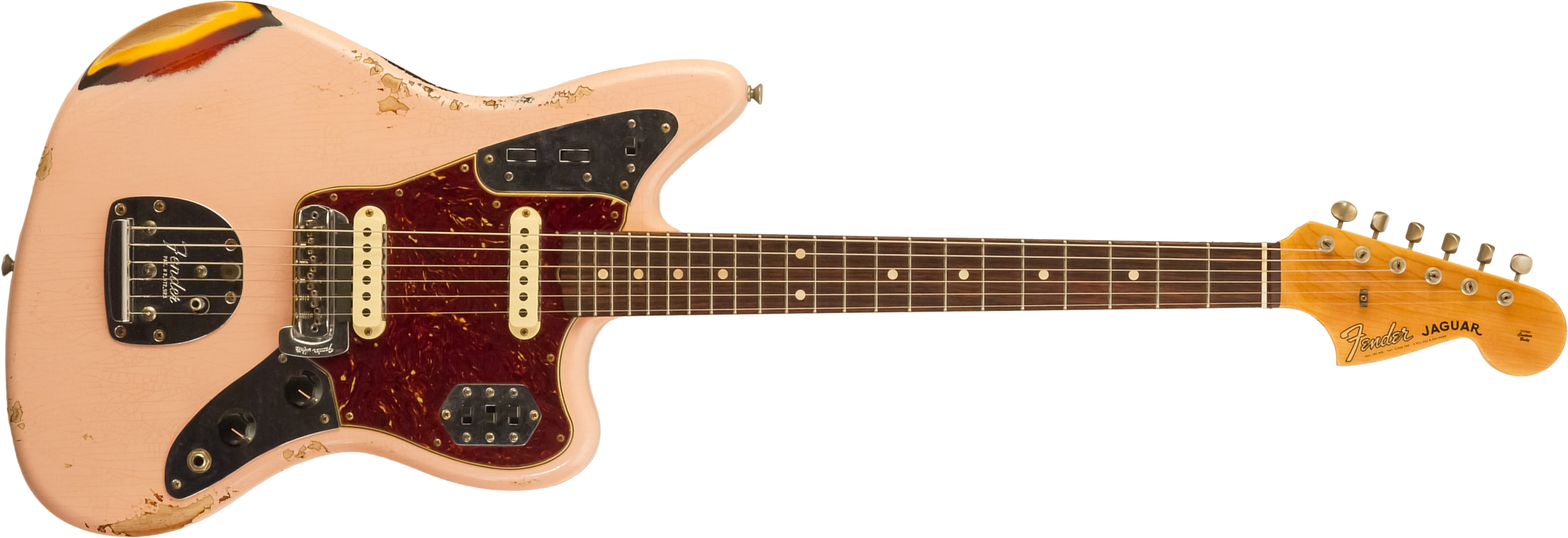 Fender Custom Shop Jaguar 1962 Shsc 2s Trem Rw #r141280 - Heavy Relic Shell Pink O. 3-color Sunburst - Guitare Électrique RÉtro Rock - Main picture