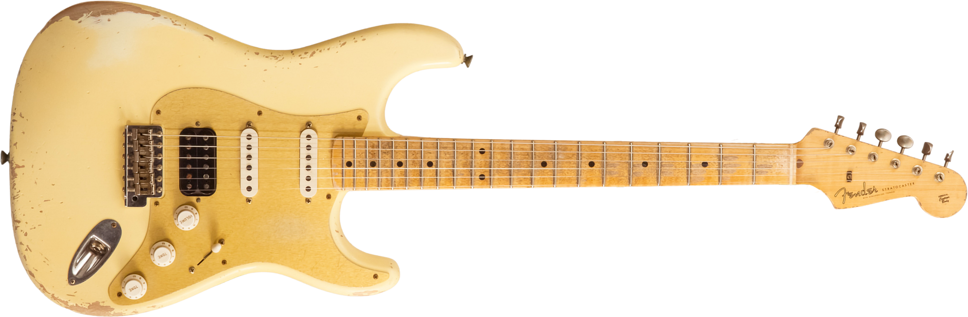 Fender Custom Shop Strat 1956 Hss Trem Mn #r143989 - Relic Vintage White - Guitare Électrique Forme Str - Main picture