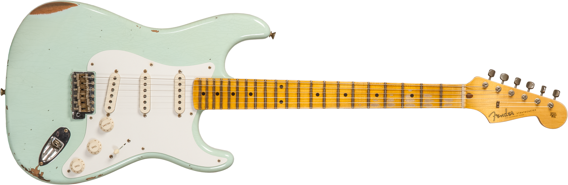 Fender Custom Shop Strat 1958 3s Trem Mn #cz572338 - Relic Aged Surf Green - Guitare Électrique Forme Str - Main picture