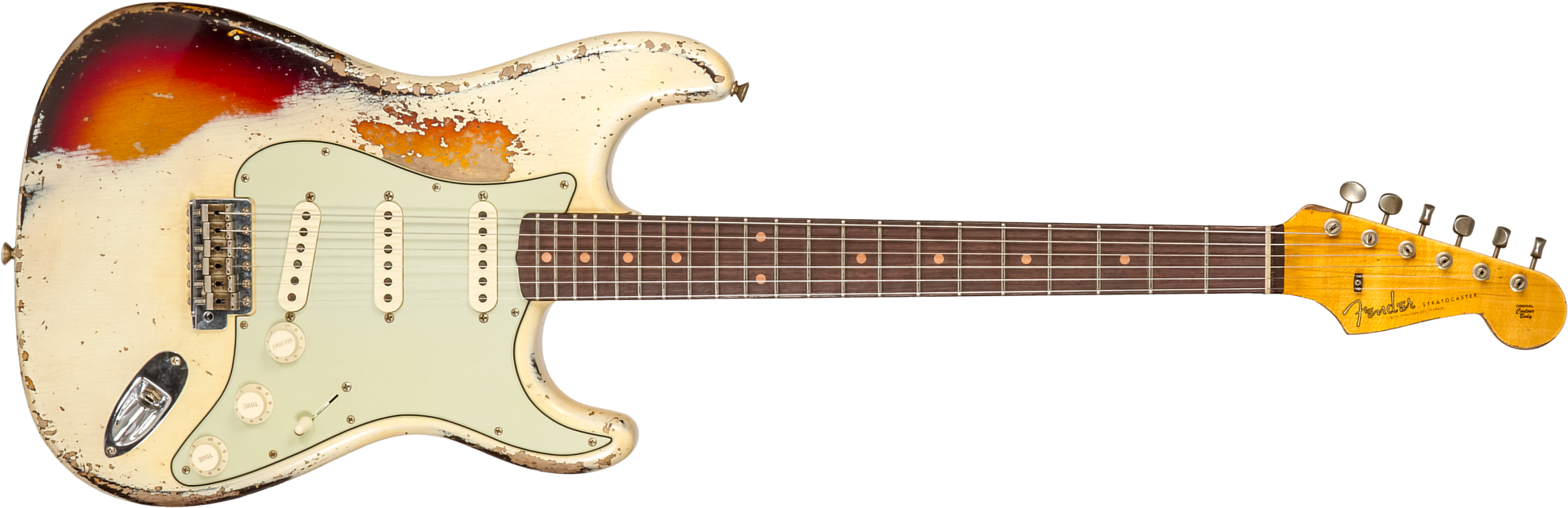 Fender Custom Shop Strat 1959 3s Trem Rw #cz576189 - Super Heavy Relic Vintage White O. 3-color Sunburs - Guitare Électrique Forme Str - Main picture