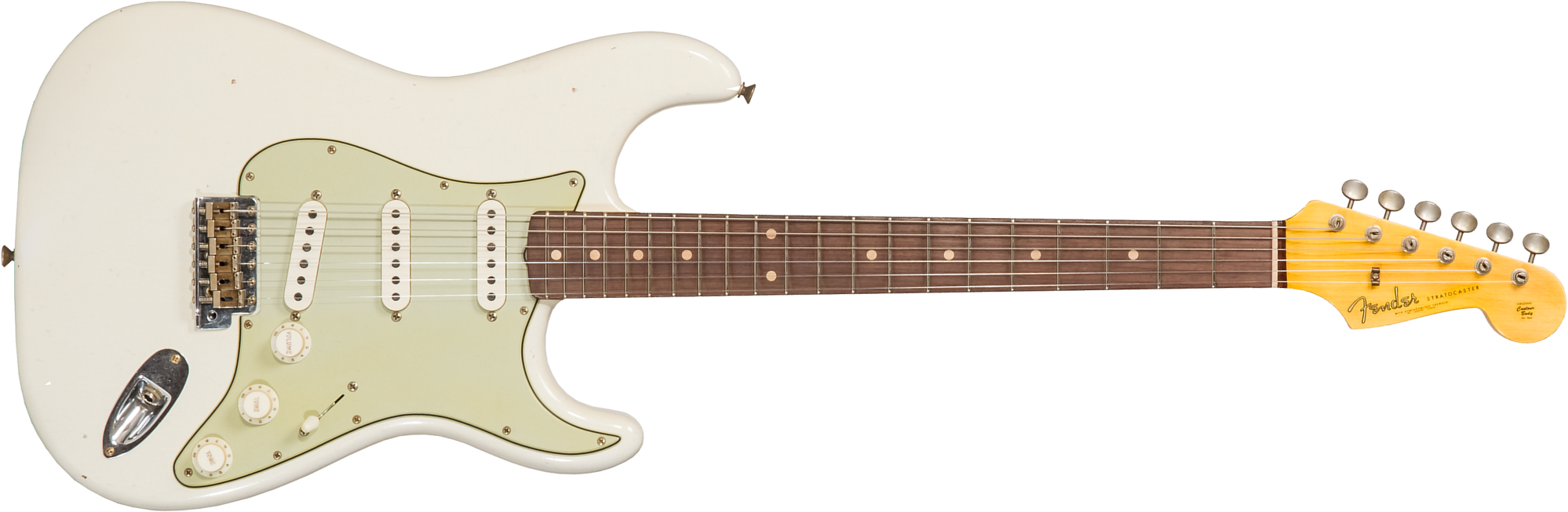 Fender Custom Shop Strat 1962/63 3s Trem Rw #cz565163 - Journeyman Relic Olympic White - Guitare Électrique Forme Str - Main picture