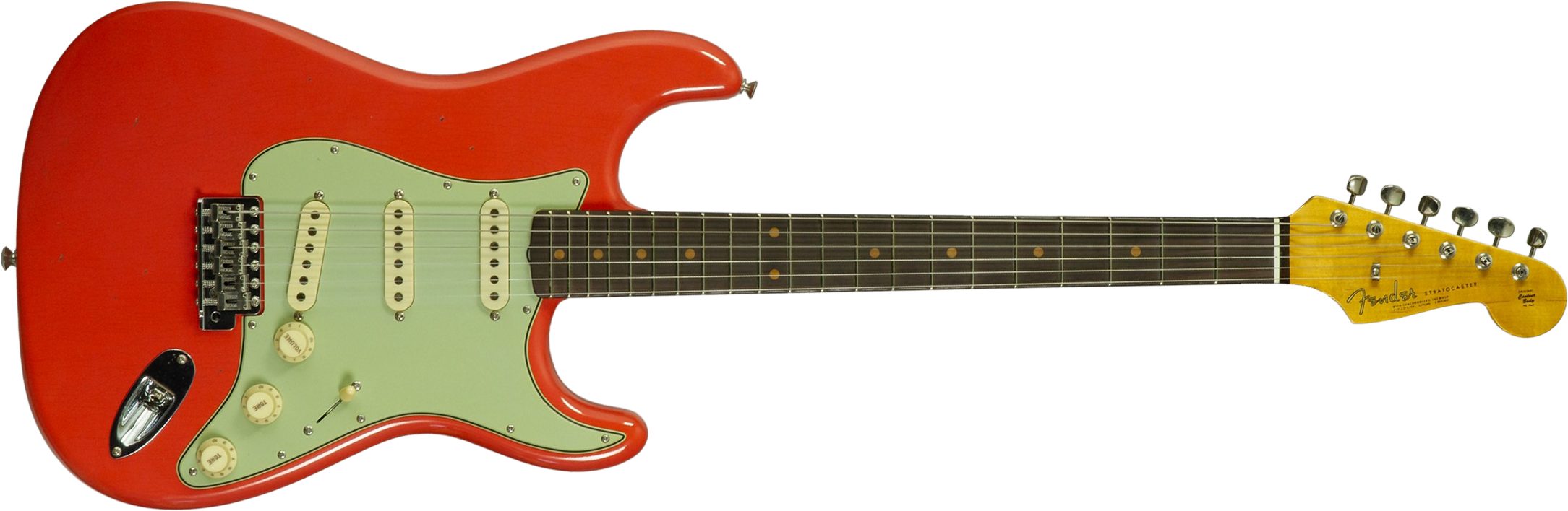 Fender Custom Shop Strat 1962 Poblano 3s Trem Rw #cz584215 - Journeyman Relic Fiesta Red - Guitare Électrique Forme Str - Main picture
