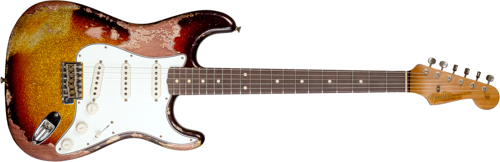 Fender Custom Shop Strat 1963 3s Trem Rw #r136169 - Super Heavy Relic Sparkle 3-color Sunburst - Guitare Électrique Forme Str - Main picture