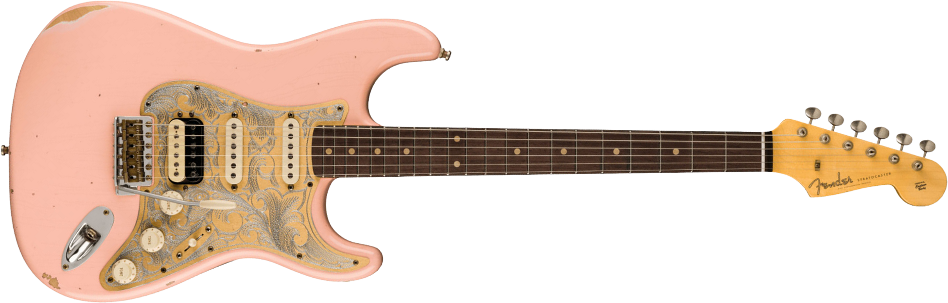 Fender Custom Shop Tyler Bryant Strat Pinky Ltd Hss Trem Rw - Relic Aged Shell Pink - Guitare Électrique Forme Str - Main picture