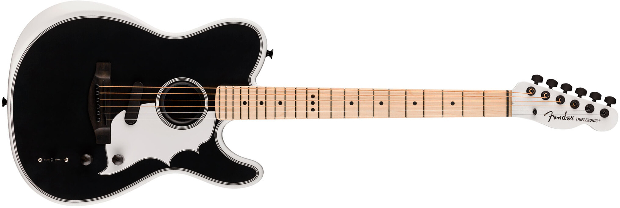 Fender Jack White Triplesonic Acoustasonic Tele Signature - Satin Arctic White With Black Top - Guitare Folk - Main picture