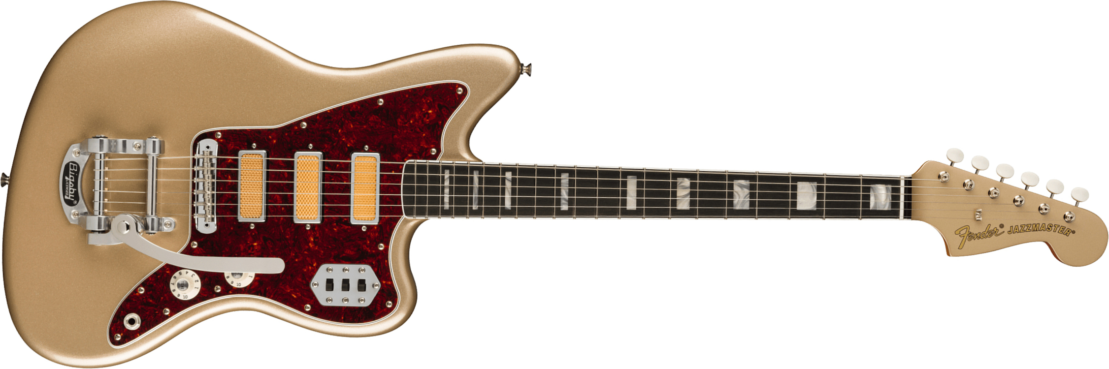 Fender Jazzmaster Gold Foil Ltd Mex 3mh Trem Bigsby Eb - Shoreline Gold - Guitare Électrique RÉtro Rock - Main picture