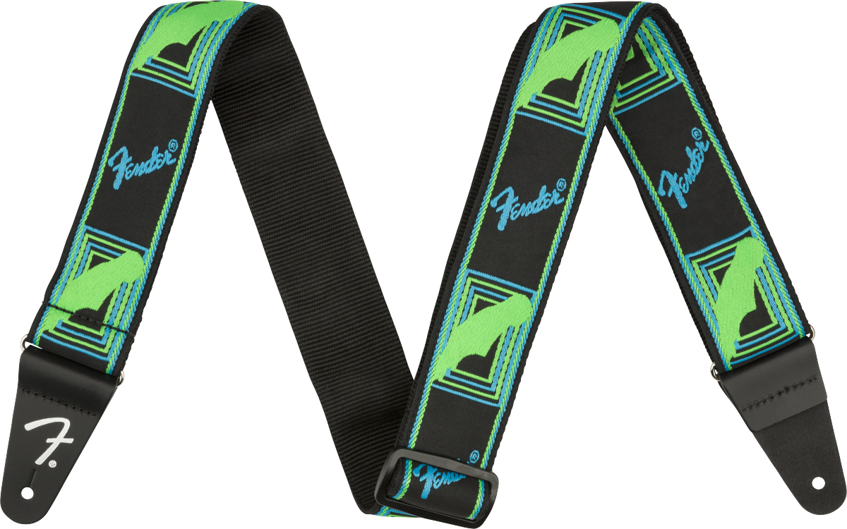 Fender Neon Monogrammed Guitar Strap Poly Green/blue - Sangle Courroie - Main picture