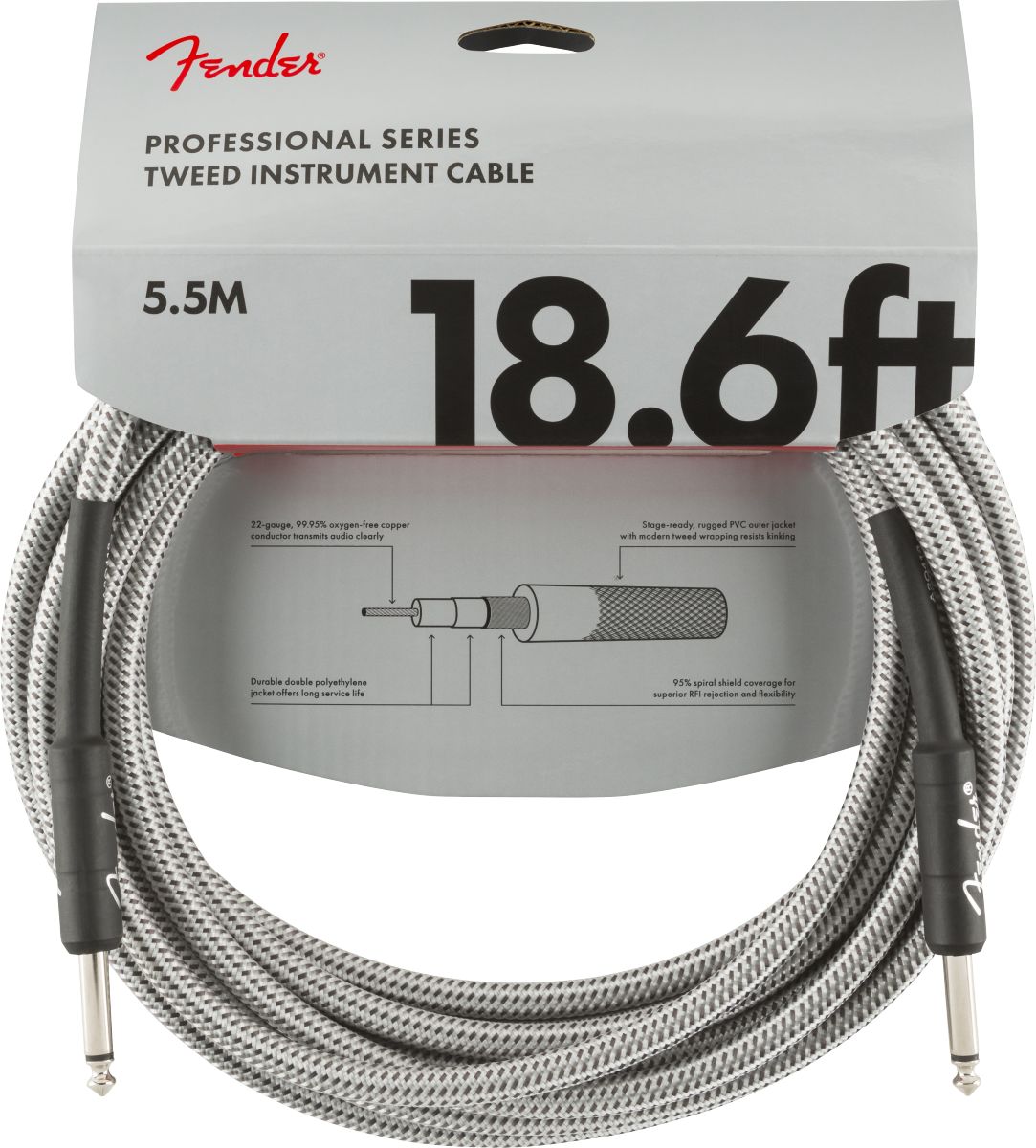 Fender Pro Instrument Cable 18.6ft Droit/droit White Tweed - CÂble - Main picture