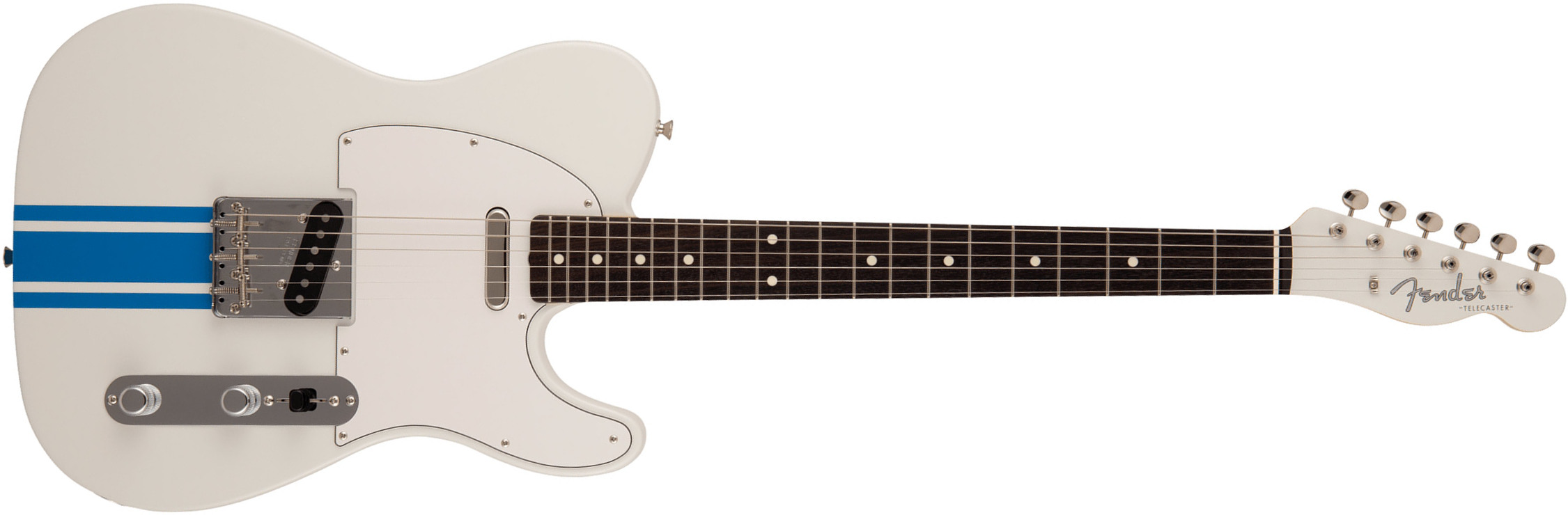 Fender Tele Traditional 60s Mij Jap 2s Ht Rw - Olympic White W/ Blue Competition Stripe - Guitare Électrique Forme Tel - Main picture