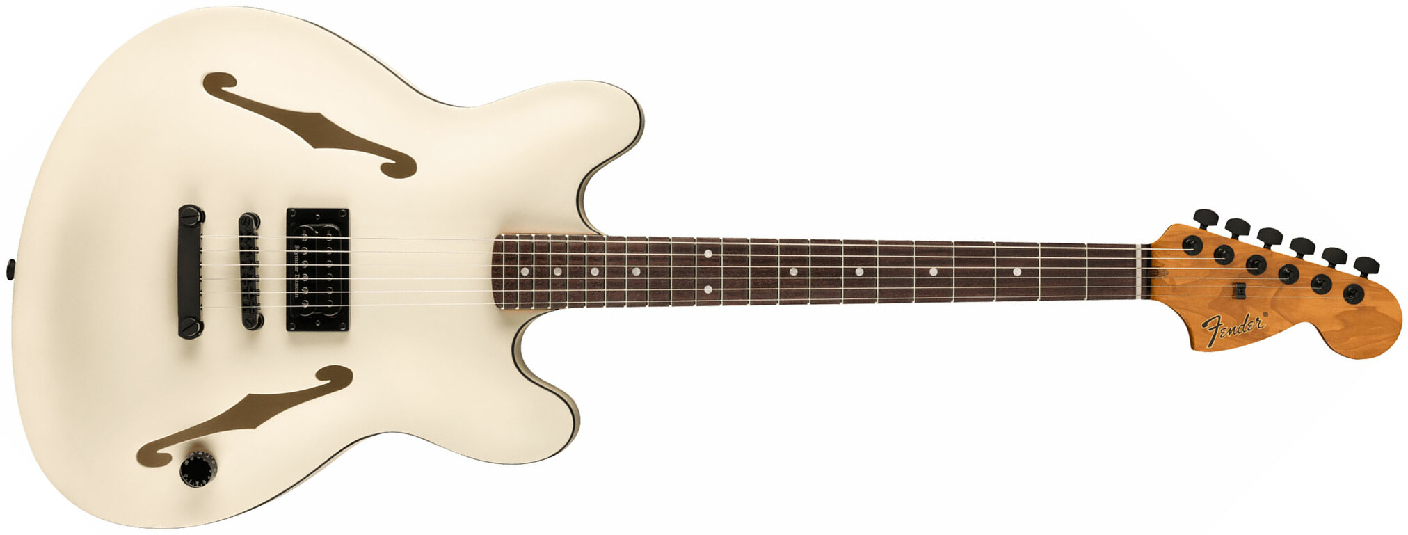 Fender Tom Delonge Starcaster Signature 1h Seymour Duncan Ht Rw - Satin Olympic White - Guitare Électrique 1/2 Caisse - Main picture