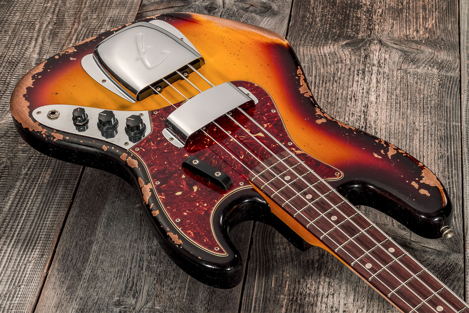 Fender Custom Shop Jazz Bass 1961 Rw #cz572155 - Heavy Relic 3-color Sunburst - Basse Électrique Solid Body - Variation 2
