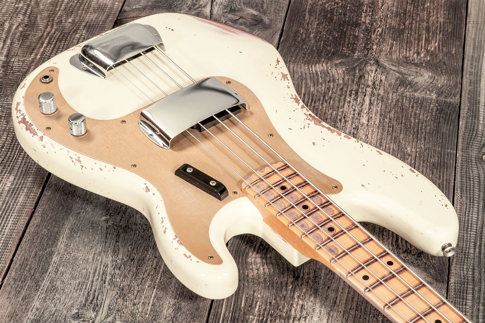 Fender Custom Shop Precision Bass 1958 Mn #cz569181 - Heavy Relic Vintage White - Basse Électrique Solid Body - Variation 2