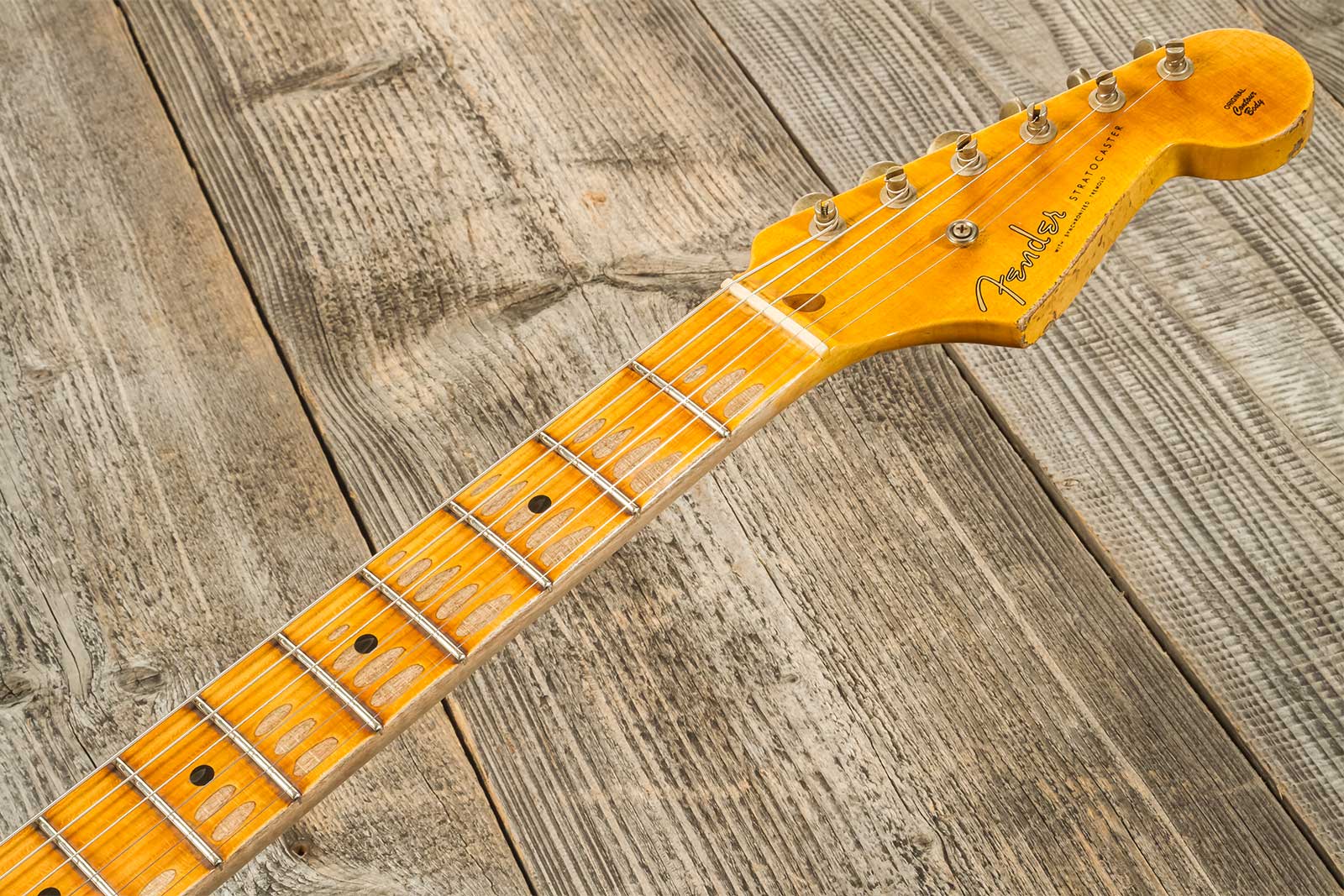 Fender Custom Shop Strat 1954 70th Anniv. 3s Trem Mn #xn4308 - Heavy Relic Wide Fade 2-color Sunburst - Guitare Électrique Forme Str - Variation 9