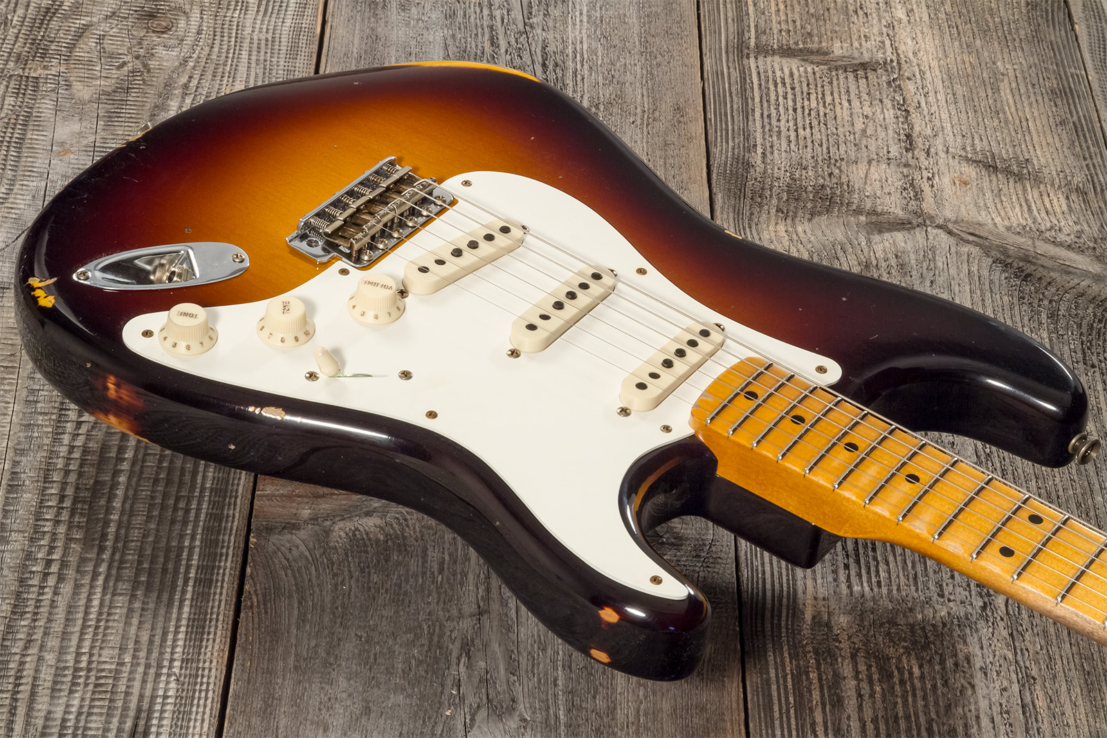 Fender Custom Shop Strat 1957 3s Trem Mn #cz571791 - Relic Wide Fade 2-color Sunburst - Guitare Électrique Forme Str - Variation 2