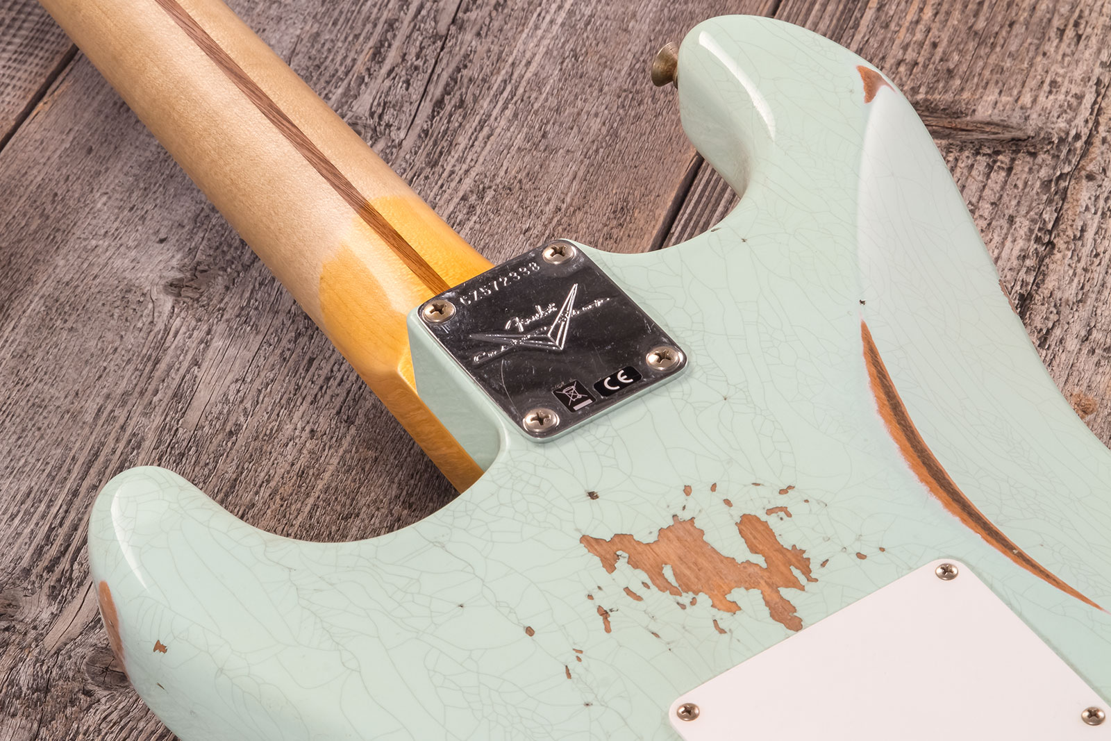 Fender Custom Shop Strat 1958 3s Trem Mn #cz572338 - Relic Aged Surf Green - Guitare Électrique Forme Str - Variation 7