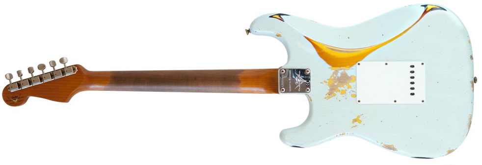 Fender Custom Shop Strat 1961 3s Trem Rw #cz580999 - Heavy Relic Sonic Blue O. 3-color Sunburst - Guitare Électrique Forme Str - Variation 1