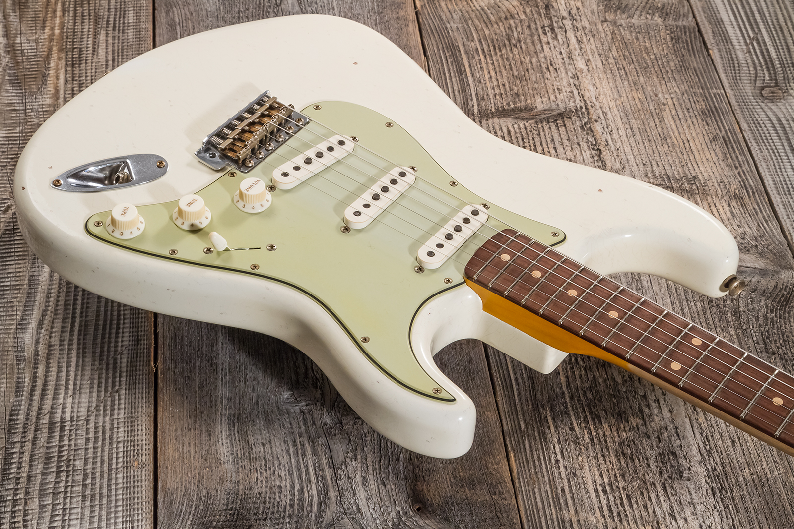 Fender Custom Shop Strat 1962/63 3s Trem Rw #cz565163 - Journeyman Relic Olympic White - Guitare Électrique Forme Str - Variation 2