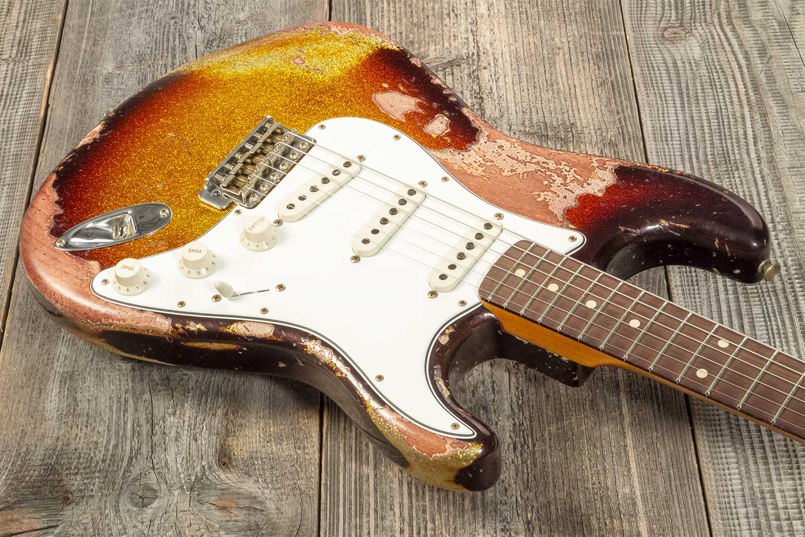 Fender Custom Shop Strat 1963 3s Trem Rw #r136169 - Super Heavy Relic Sparkle 3-color Sunburst - Guitare Électrique Forme Str - Variation 2