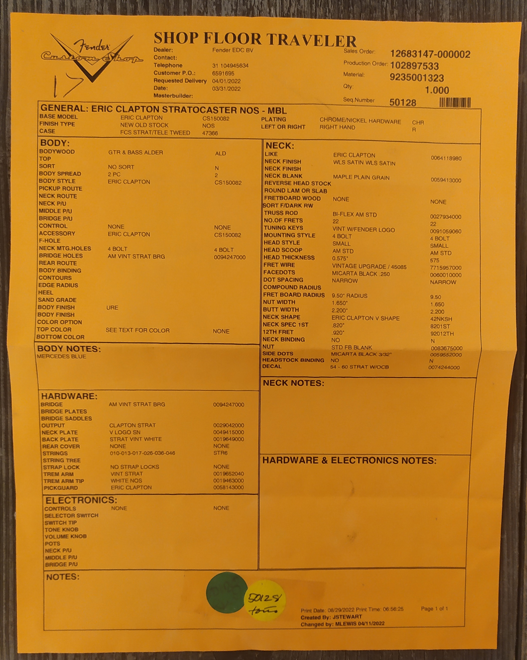 Fender Custom Shop Strat Eric Clapton Signature 3s Trem Mn #cz562539 - Nos Mercedes Blue - Guitare Électrique Forme Str - Variation 10