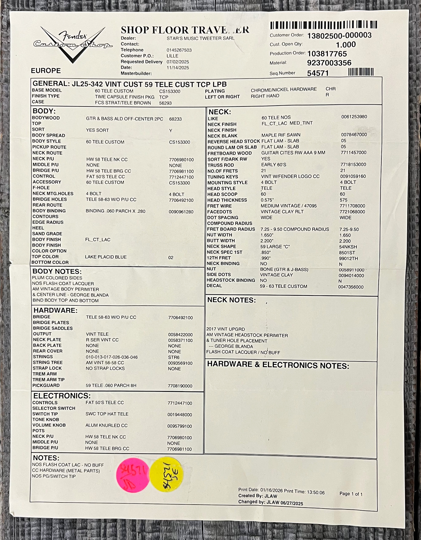 Fender Custom Shop Tele 1959 Vintage Custom 2s Ht Rw #r148052 - Time Capsule Lake Placid Blue - Guitare Électrique Forme Tel - Variation 12